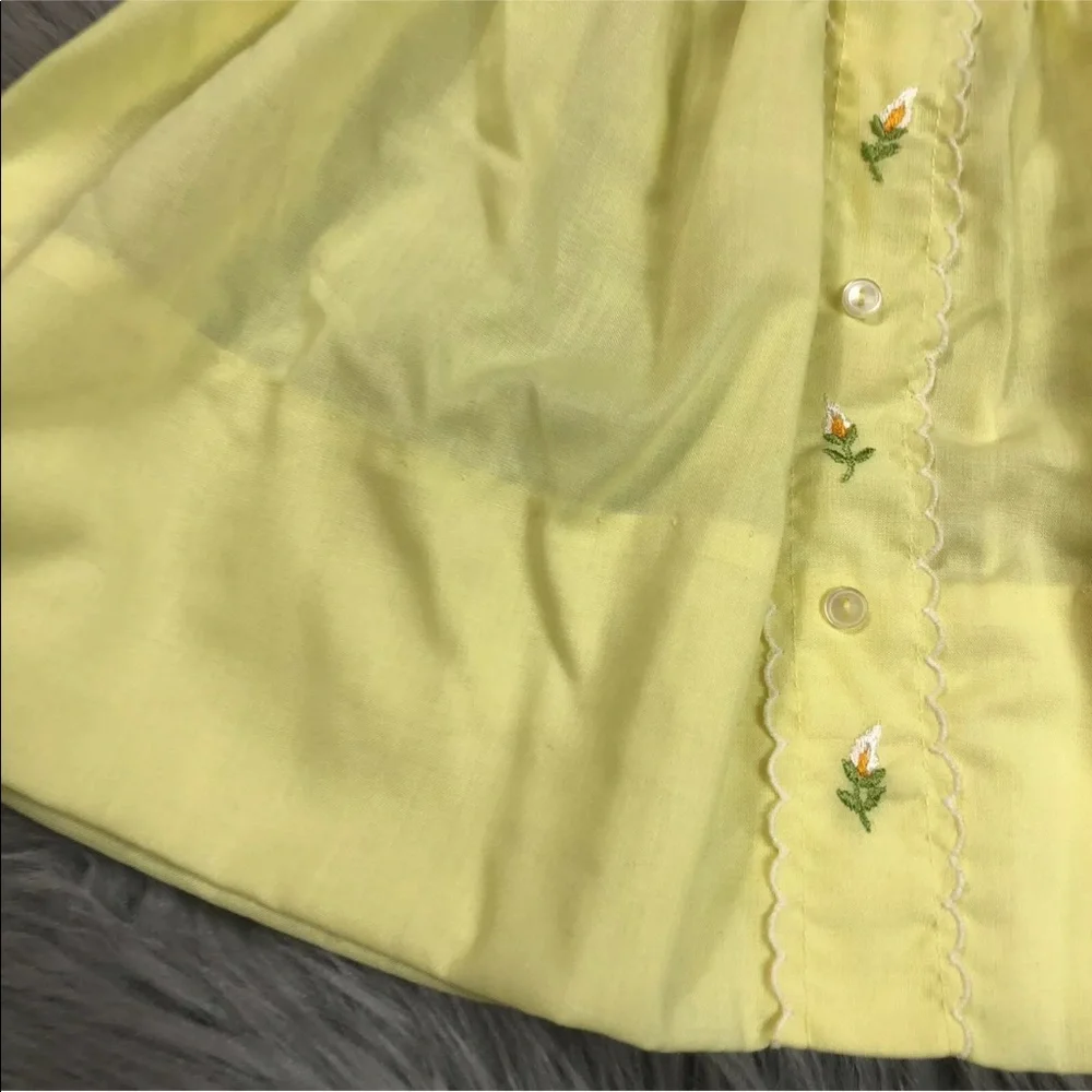 Vintage Baby Girls Yellow Smocked Floral Ruffle Dress